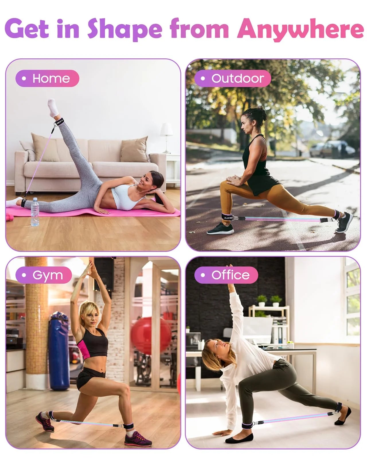 Ankle Resistance Bands Set, 3-Level Tube Band with Cuffs for Legs & Glutes Workout, Adjustable Ankle Straps for Home Gym Exercise, Fitness Training Equipment for Women and Men