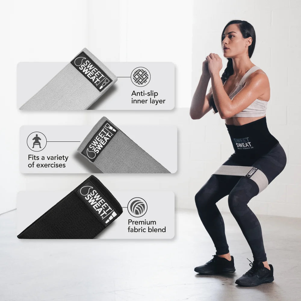 Sweet Sweat Fitness Hip Bands - Gray - 3-Pack
