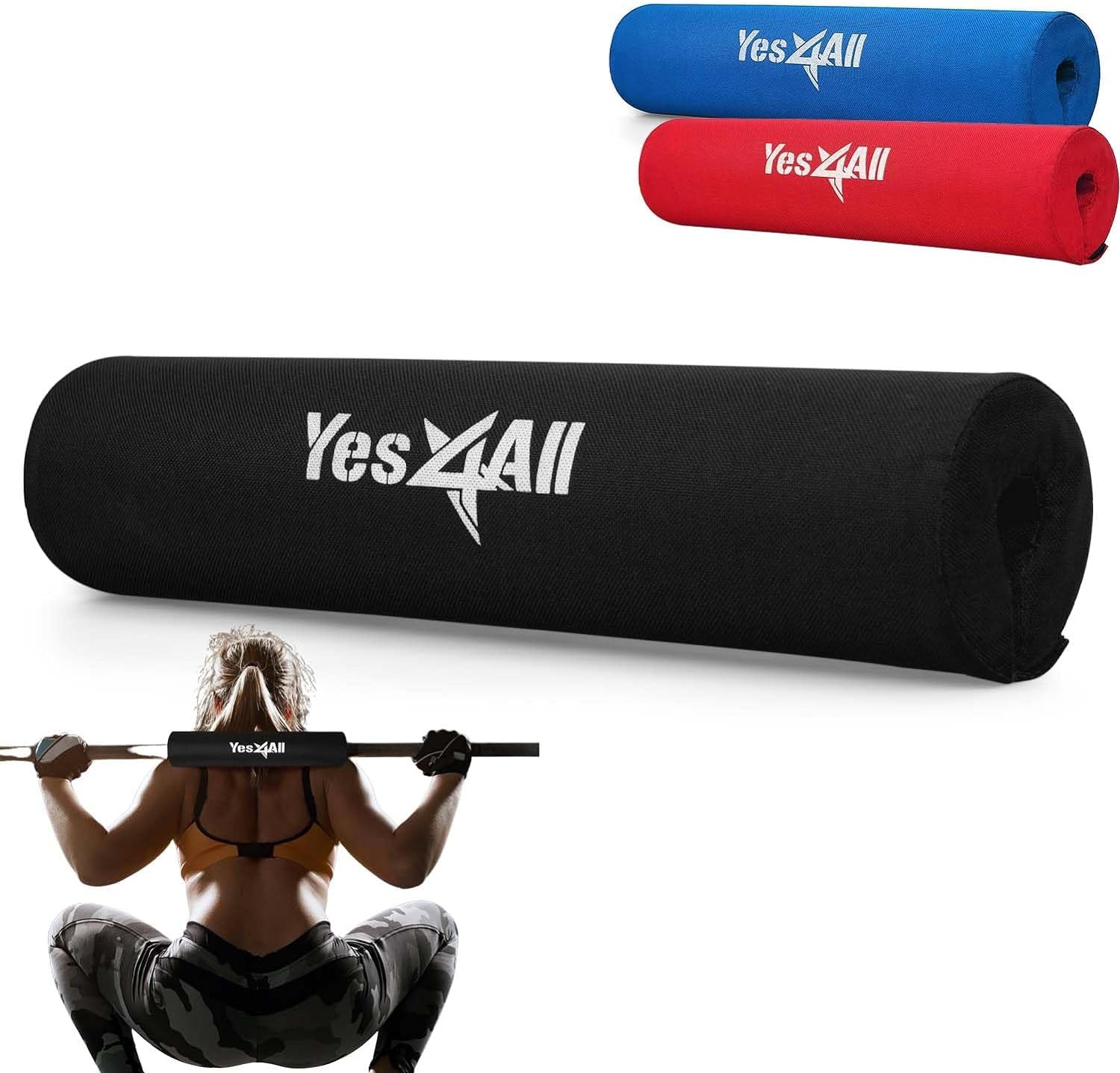 Yes4All Ergonomic Foam Bar Pad, Olympic Barbell Squat & Neck Pad for Squats, Hip Thrusts & Weight Lifting Bar