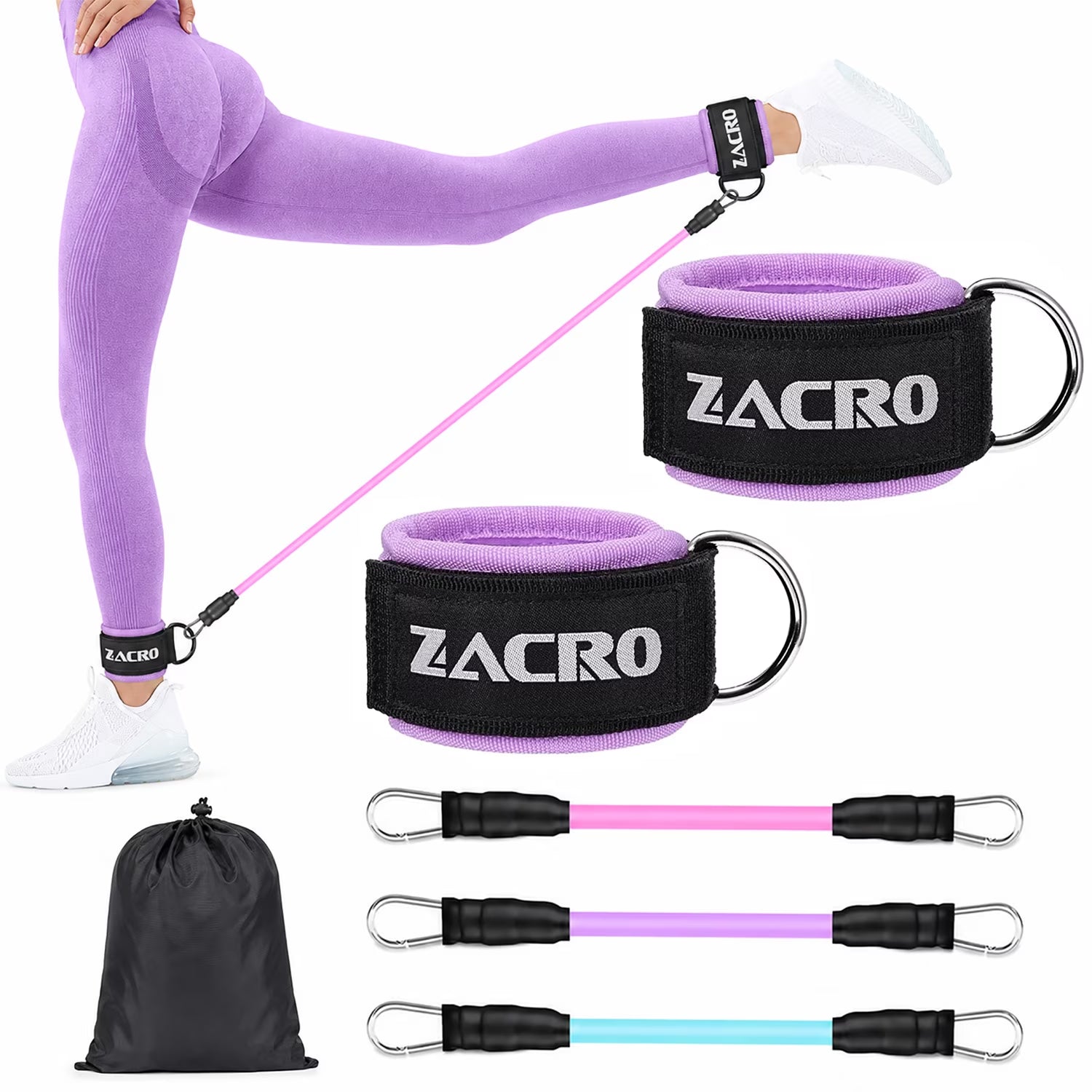 Ankle Resistance Bands Set, 3-Level Tube Band with Cuffs for Legs & Glutes Workout, Adjustable Ankle Straps for Home Gym Exercise, Fitness Training Equipment for Women and Men