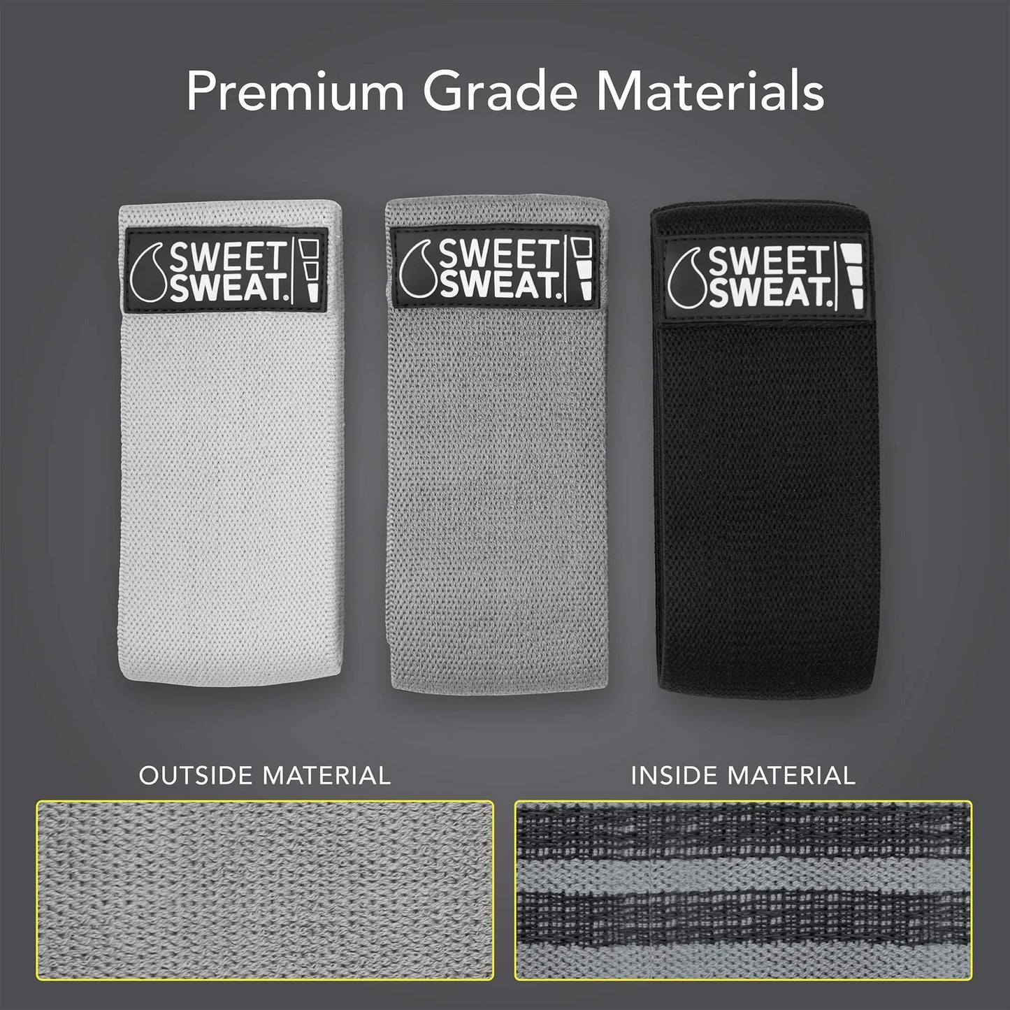 Sweet Sweat Fitness Hip Bands - Gray - 3-Pack