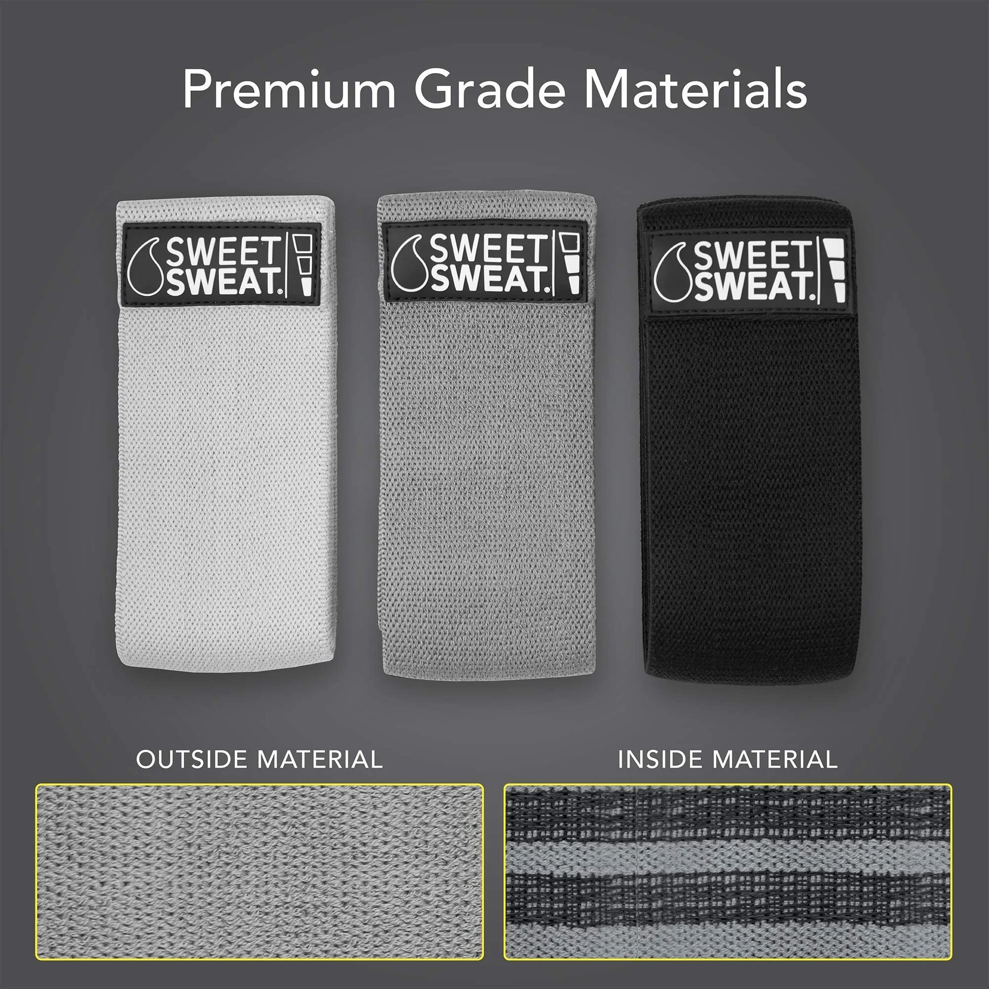 Sweet Sweat Fitness Hip Bands - Gray - 3-Pack