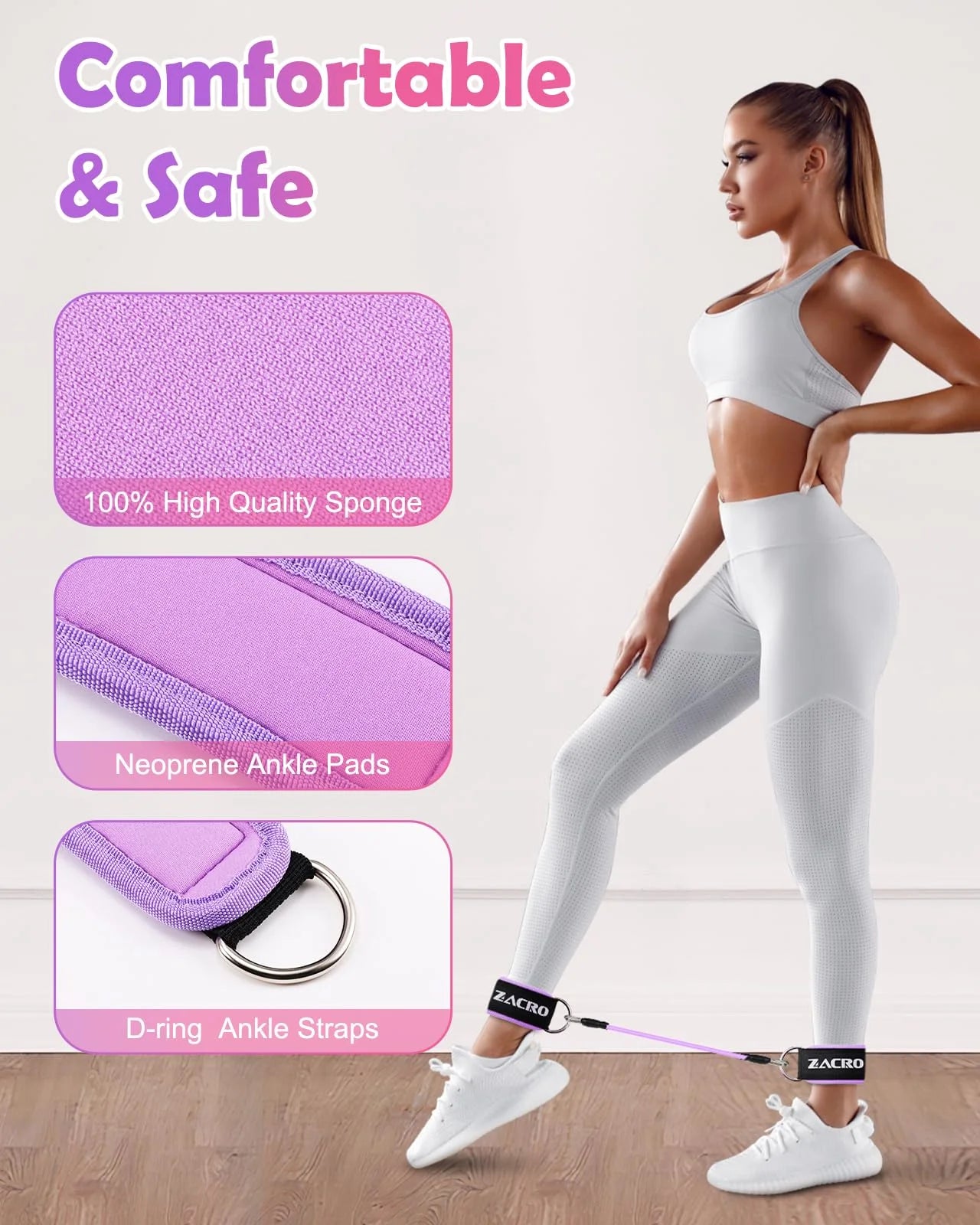 Ankle Resistance Bands Set, 3-Level Tube Band with Cuffs for Legs & Glutes Workout, Adjustable Ankle Straps for Home Gym Exercise, Fitness Training Equipment for Women and Men