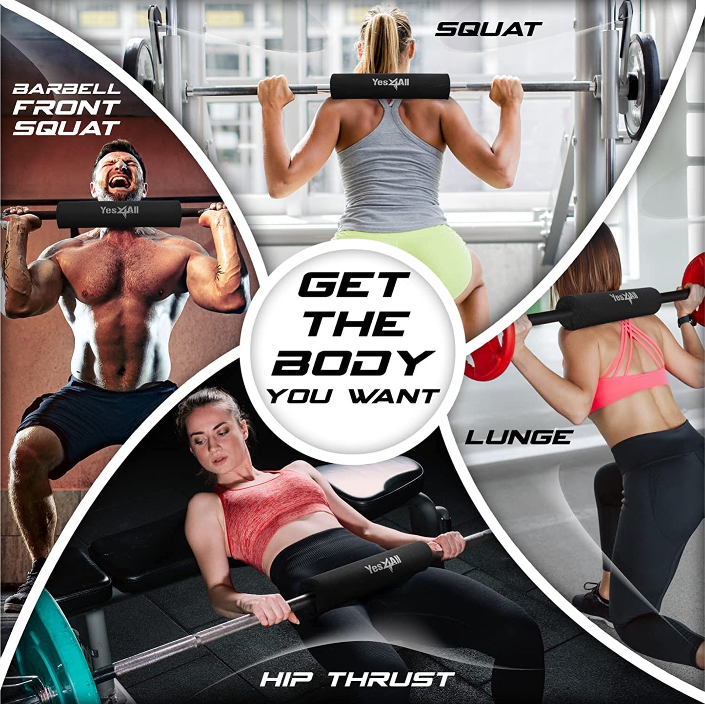 Yes4All Ergonomic Foam Bar Pad, Olympic Barbell Squat & Neck Pad for Squats, Hip Thrusts & Weight Lifting Bar