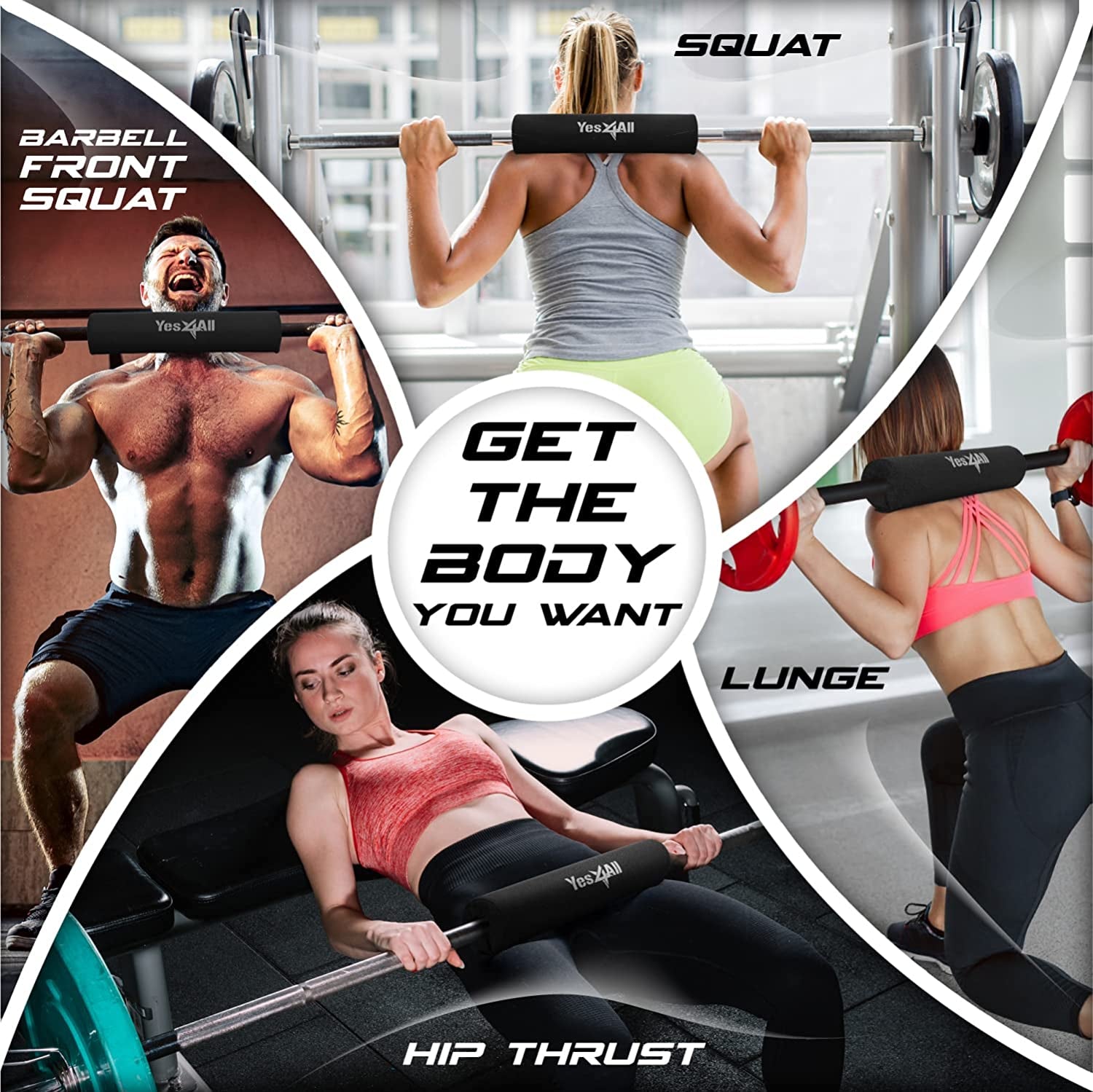 Yes4All Ergonomic Foam Bar Pad, Olympic Barbell Squat & Neck Pad for Squats, Hip Thrusts & Weight Lifting Bar