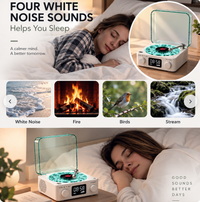 Four white noise sounds — white noise, fire, birds, stream